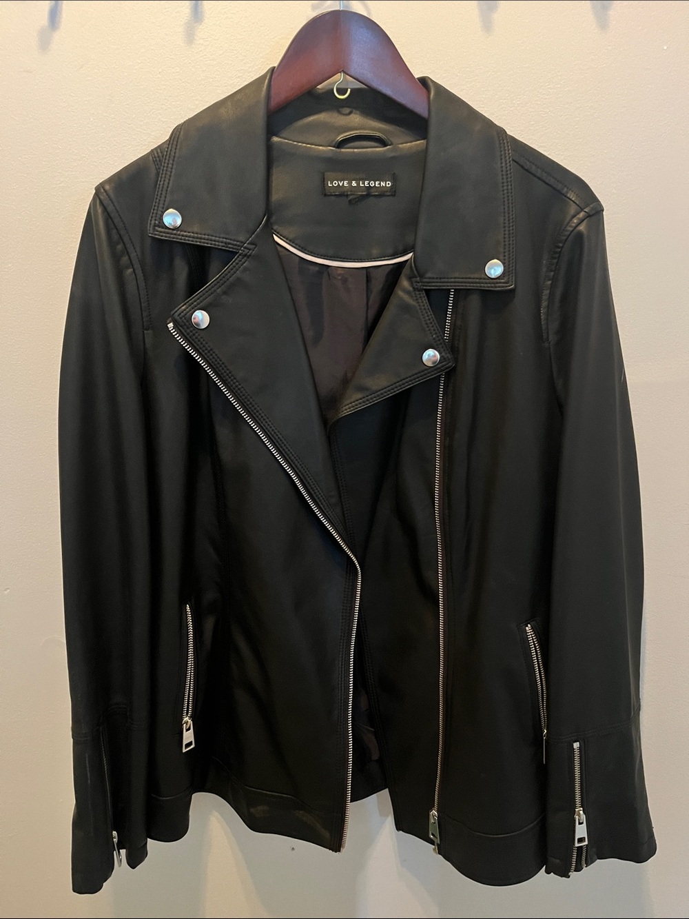Love & Legend Black Faux Leather Moto Jacket with Silver Hardware